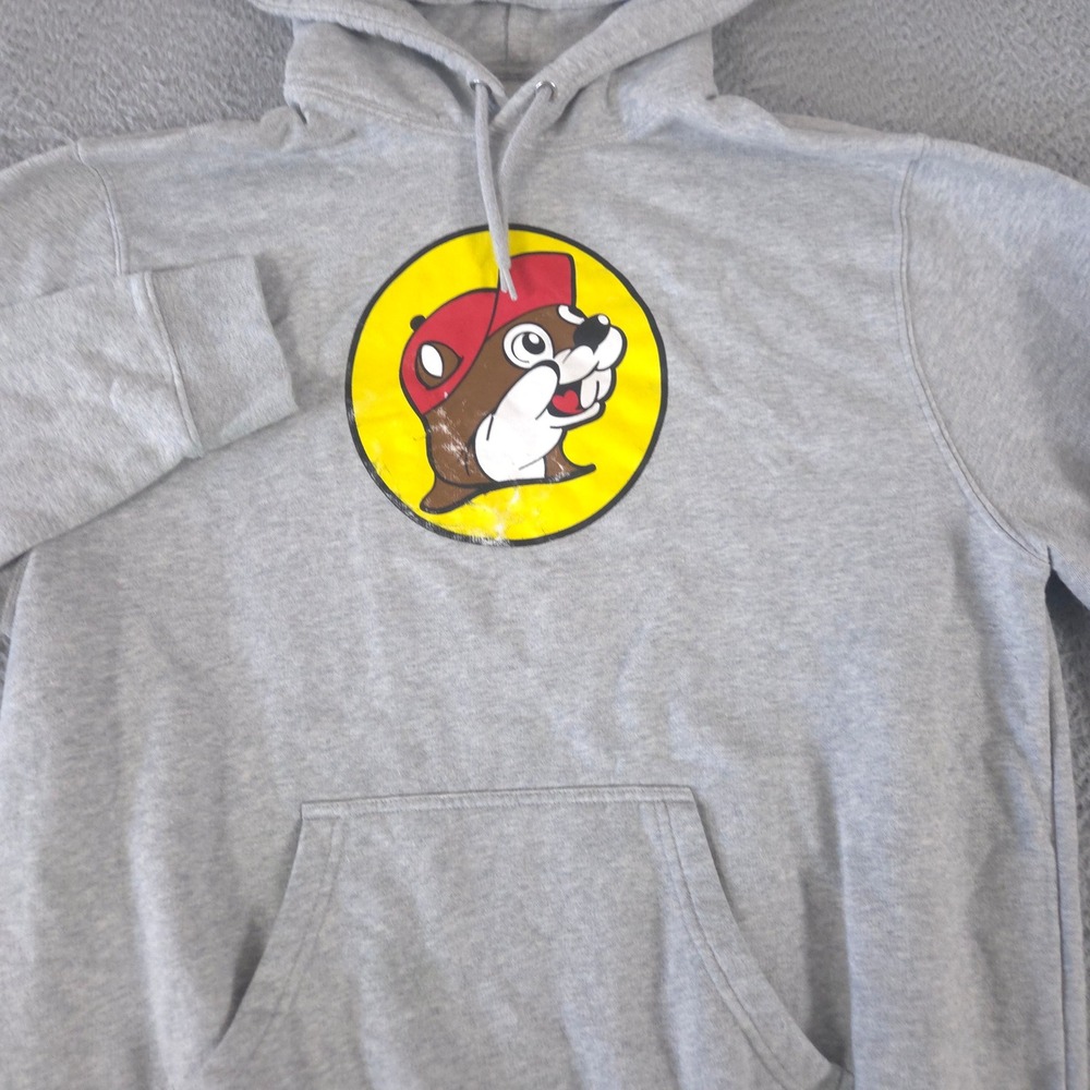 Buc-ees Hoodie Mens XL Grey Heather Graphic Logo Cotton Blend Fleece Pullover